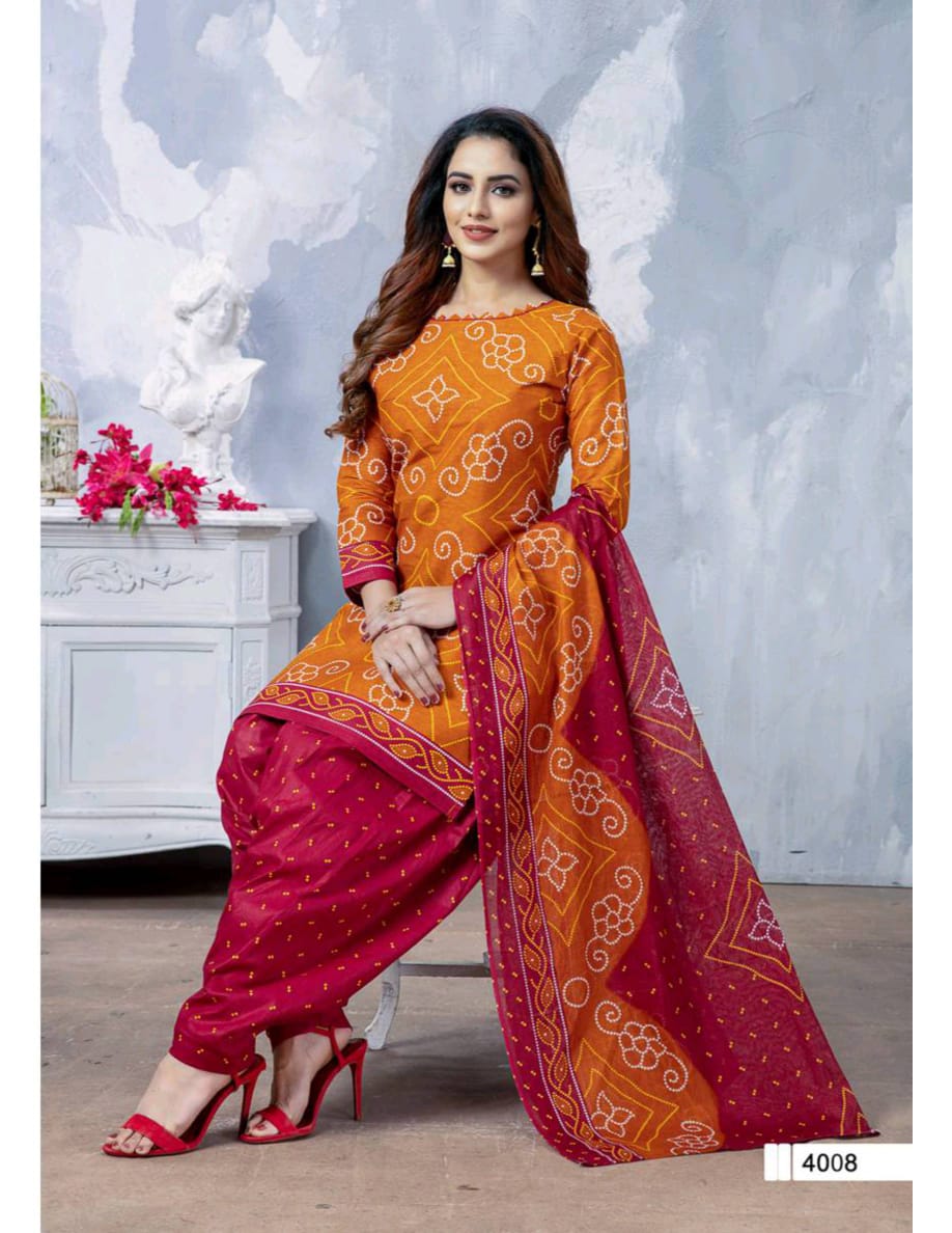 Meenaxi Chunari Special 4 Regular Wear Cotton Printed  Bandhani Dress Material